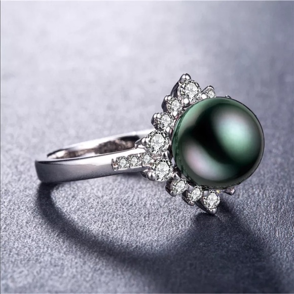 Tahitian Pearl White Sapphire Ring 925 Sterling - Picture 3 of 7